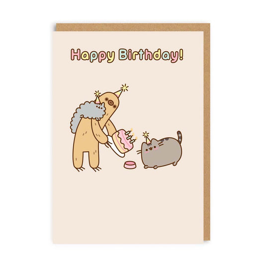 Happy Birthday Sloth Pusheen Greeting Card 1080